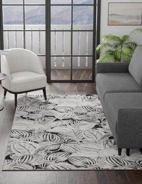 Charcoal 5' 3 x 7' 10 Blossom Rectangle Area Rug 100% Polypropylene With Cotton Backing Easy Clean Colorful Blooming Blossoming Flower Floral Plant Carpet for Living Dining Room Office Dorms for Sale at Rug Engine
