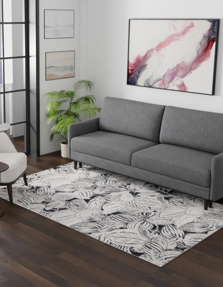 Charcoal 10' x 14' Blossom Rectangle Area Rug 100% Polypropylene With Cotton Backing Easy Clean Colorful Blooming Blossoming Flower Floral Plant Carpet for Living Dining Room Office Dorms for Sale at Rug Engine