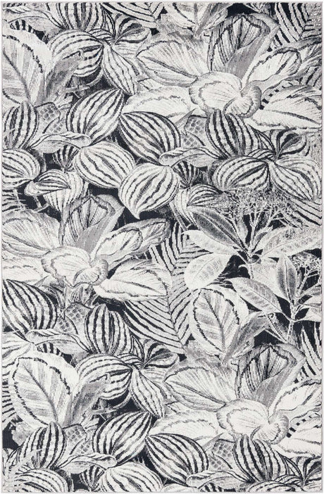 Charcoal 4' x 6' Blossom Rectangle Area Rug 100% Polypropylene With Cotton Backing Easy Clean Colorful Blooming Blossoming Flower Floral Plant Carpet for Living Dining Room Office Dorms for Sale at Rug Engine