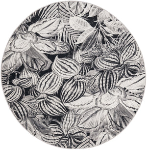 Charcoal 5' 3 x 5' 3 Blossom Round Area Rug 100% Polypropylene With Cotton Backing Easy Clean Colorful Blooming Blossoming Flower Floral Plant Carpet for Living Dining Room Office Dorms for Sale at Rug Engine