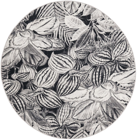Charcoal 5' 3 x 5' 3 Blossom Round Area Rug 100% Polypropylene With Cotton Backing Easy Clean Colorful Blooming Blossoming Flower Floral Plant Carpet for Living Dining Room Office Dorms for Sale at Rug Engine