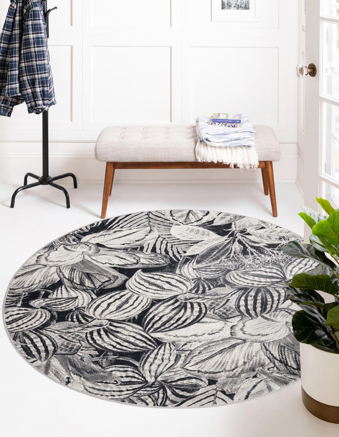 Charcoal 5' 3 x 5' 3 Blossom Round Area Rug 100% Polypropylene With Cotton Backing Easy Clean Colorful Blooming Blossoming Flower Floral Plant Carpet for Living Dining Room Office Dorms for Sale at Rug Engine