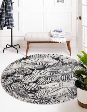 Charcoal 5' 3 x 5' 3 Blossom Round Area Rug 100% Polypropylene With Cotton Backing Easy Clean Colorful Blooming Blossoming Flower Floral Plant Carpet for Living Dining Room Office Dorms for Sale at Rug Engine