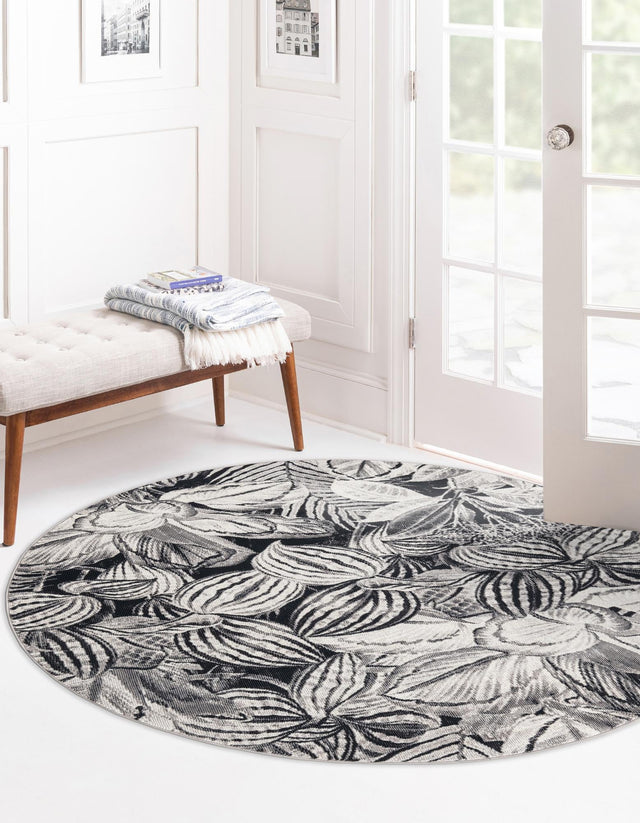 Charcoal 7' x 7' Blossom Round Area Rug 100% Polypropylene With Cotton Backing Easy Clean Colorful Blooming Blossoming Flower Floral Plant Carpet for Living Dining Room Office Dorms for Sale at Rug Engine