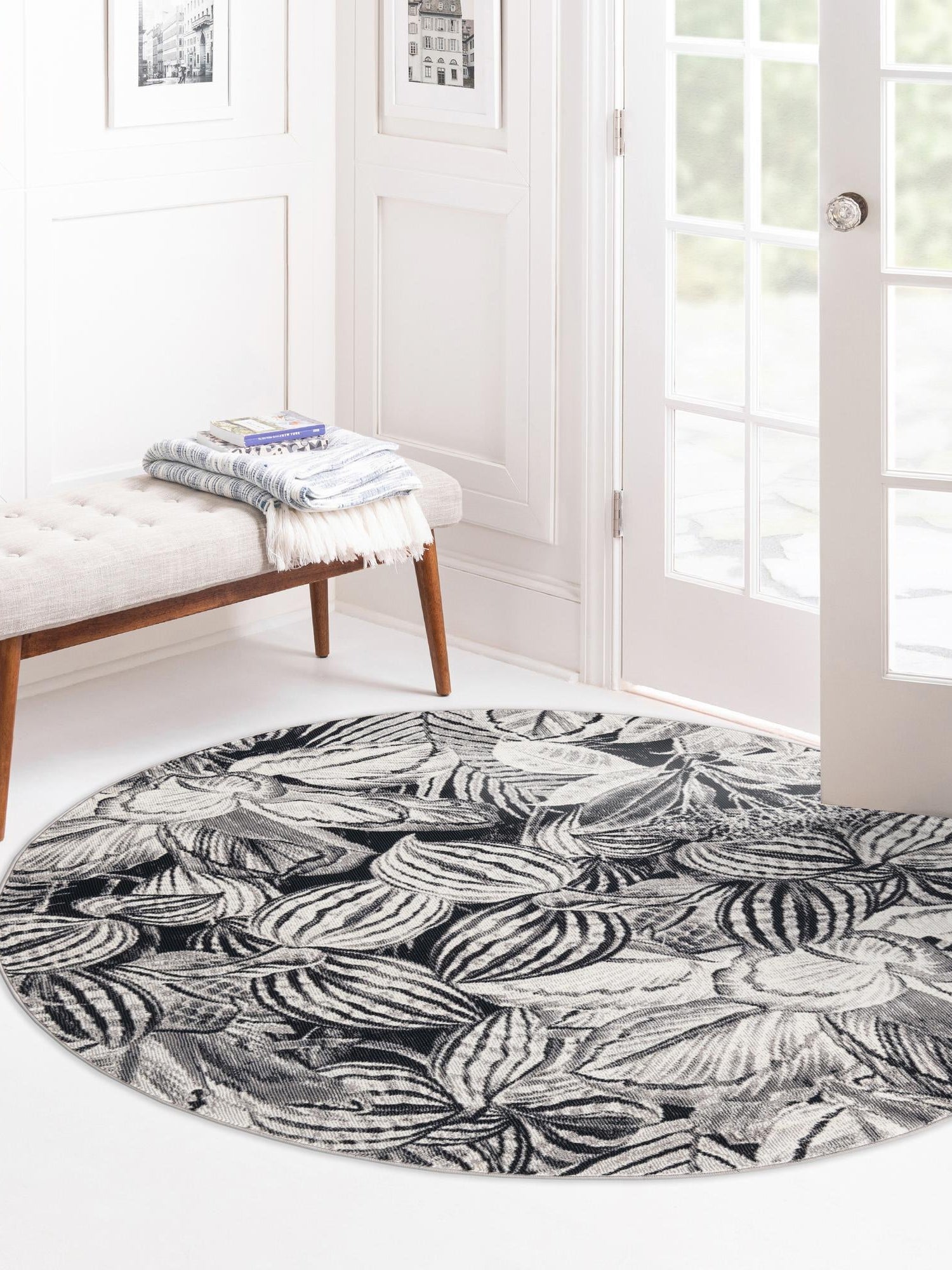 Charcoal 10' x 10' Blossom Round Area Rug 100% Polypropylene With Cotton Backing Easy Clean Colorful Blooming Blossoming Flower Floral Plant Carpet for Living Dining Room Office Dorms for Sale at Rug Engine