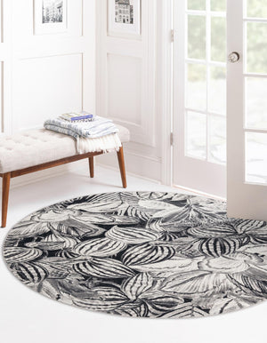 Charcoal 5' 3 x 5' 3 Blossom Round Area Rug 100% Polypropylene With Cotton Backing Easy Clean Colorful Blooming Blossoming Flower Floral Plant Carpet for Living Dining Room Office Dorms for Sale at Rug Engine