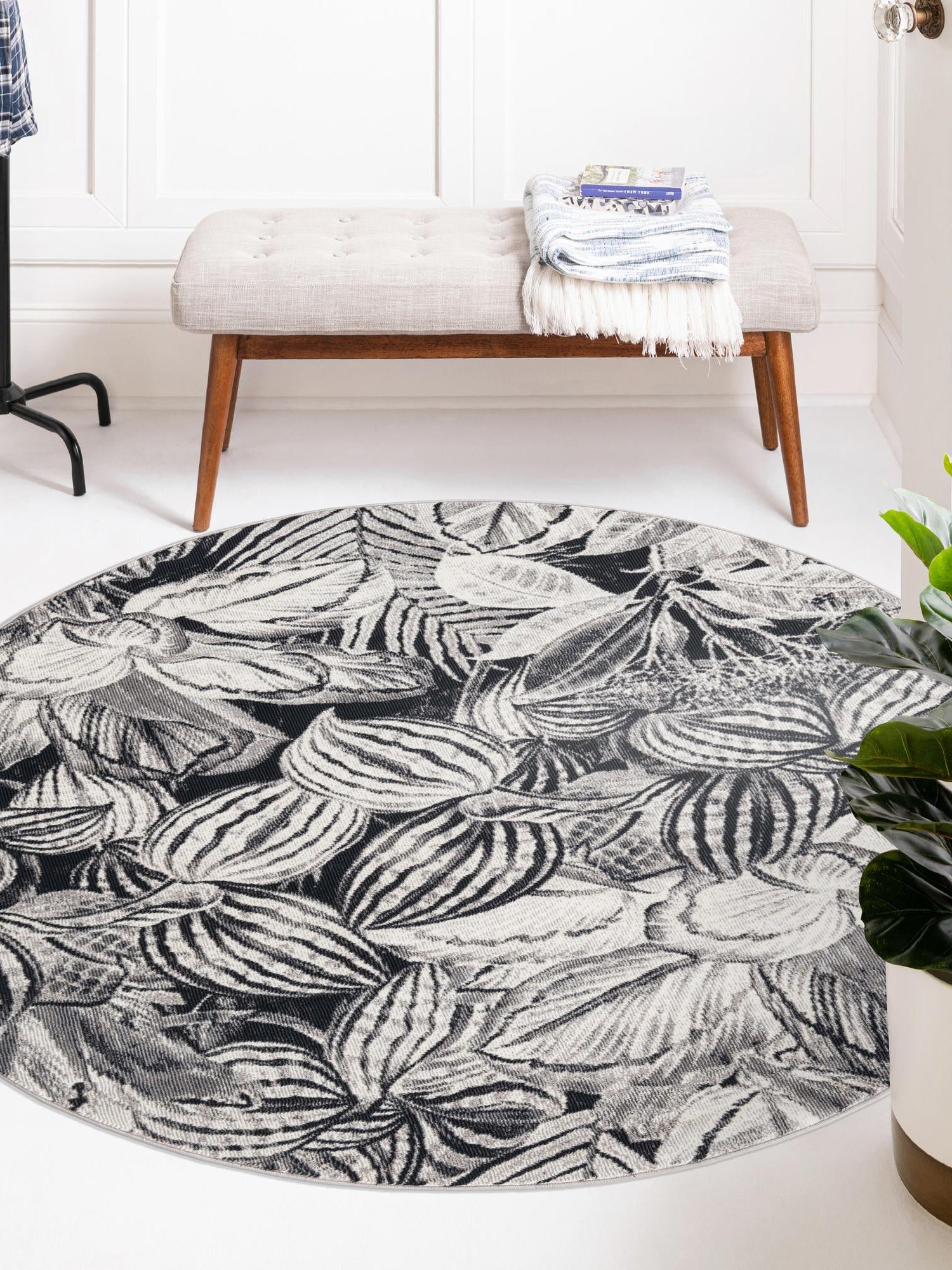 Charcoal 7' x 7' Blossom Round Area Rug 100% Polypropylene With Cotton Backing Easy Clean Colorful Blooming Blossoming Flower Floral Plant Carpet for Living Dining Room Office Dorms for Sale at Rug Engine
