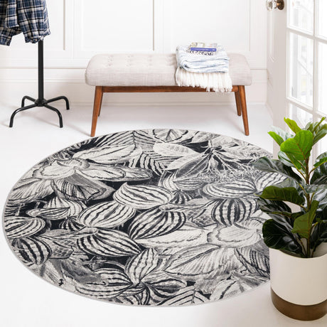 Charcoal 5' 3 x 5' 3 Blossom Round Area Rug 100% Polypropylene With Cotton Backing Easy Clean Colorful Blooming Blossoming Flower Floral Plant Carpet for Living Dining Room Office Dorms for Sale at Rug Engine