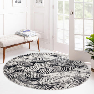 Charcoal 5' 3 x 5' 3 Blossom Round Area Rug 100% Polypropylene With Cotton Backing Easy Clean Colorful Blooming Blossoming Flower Floral Plant Carpet for Living Dining Room Office Dorms for Sale at Rug Engine