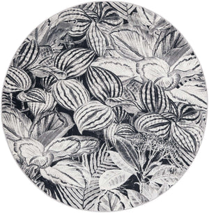 Charcoal 5' 3 x 5' 3 Blossom Round Area Rug 100% Polypropylene With Cotton Backing Easy Clean Colorful Blooming Blossoming Flower Floral Plant Carpet for Living Dining Room Office Dorms for Sale at Rug Engine
