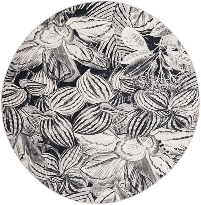 Charcoal 7' x 7' Blossom Round Area Rug 100% Polypropylene With Cotton Backing Easy Clean Colorful Blooming Blossoming Flower Floral Plant Carpet for Living Dining Room Office Dorms for Sale at Rug Engine