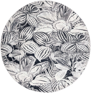 Charcoal 7' x 7' Blossom Round Area Rug 100% Polypropylene With Cotton Backing Easy Clean Colorful Blooming Blossoming Flower Floral Plant Carpet for Living Dining Room Office Dorms for Sale at Rug Engine