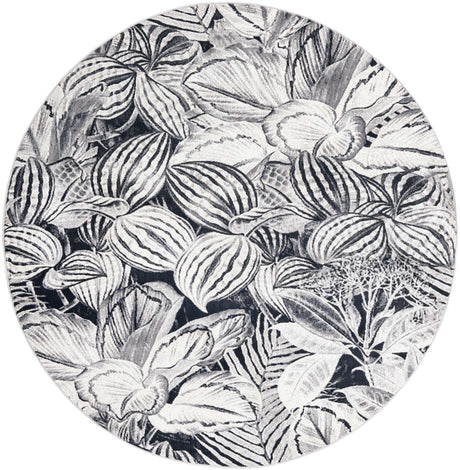 Charcoal 7' x 7' Blossom Round Area Rug 100% Polypropylene With Cotton Backing Easy Clean Colorful Blooming Blossoming Flower Floral Plant Carpet for Living Dining Room Office Dorms for Sale at Rug Engine