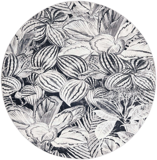 Charcoal 7' x 7' Blossom Round Area Rug 100% Polypropylene With Cotton Backing Easy Clean Colorful Blooming Blossoming Flower Floral Plant Carpet for Living Dining Room Office Dorms for Sale at Rug Engine