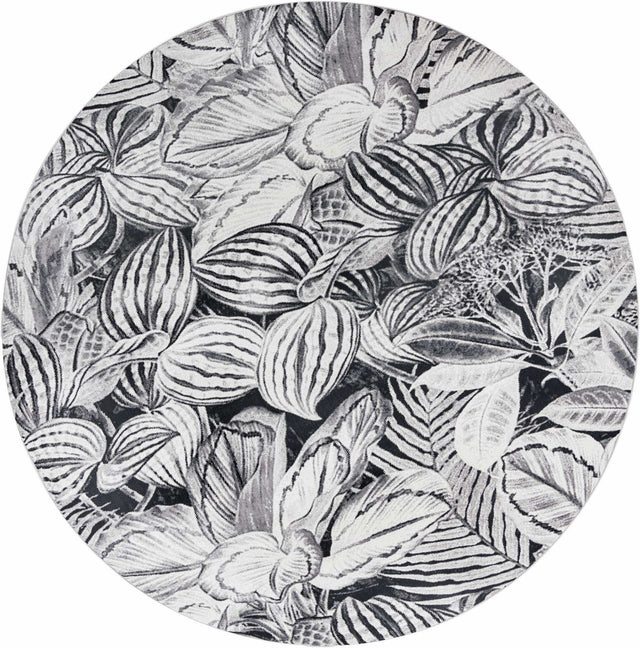 Charcoal 10' x 10' Blossom Round Area Rug 100% Polypropylene With Cotton Backing Easy Clean Colorful Blooming Blossoming Flower Floral Plant Carpet for Living Dining Room Office Dorms for Sale at Rug Engine