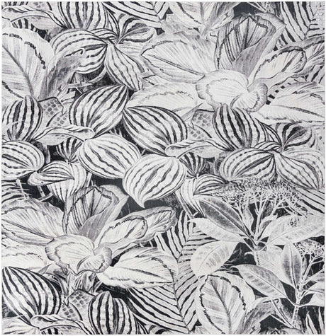 Charcoal 10' x 10' Blossom Square Area Rug 100% Polypropylene With Cotton Backing Easy Clean Colorful Blooming Blossoming Flower Floral Plant Carpet for Living Dining Room Office Dorms for Sale at Rug Engine