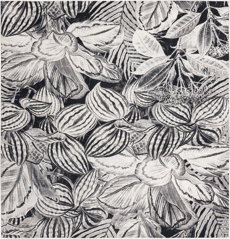 Charcoal 7' 10 x 7' 10 Blossom Square Area Rug 100% Polypropylene With Cotton Backing Easy Clean Colorful Blooming Blossoming Flower Floral Plant Carpet for Living Dining Room Office Dorms for Sale at Rug Engine