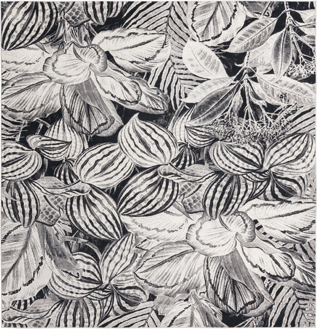 Charcoal 7' 10 x 7' 10 Blossom Square Area Rug 100% Polypropylene With Cotton Backing Easy Clean Colorful Blooming Blossoming Flower Floral Plant Carpet for Living Dining Room Office Dorms for Sale at Rug Engine