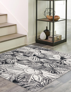 Charcoal 7' 10 x 7' 10 Blossom Square Area Rug 100% Polypropylene With Cotton Backing Easy Clean Colorful Blooming Blossoming Flower Floral Plant Carpet for Living Dining Room Office Dorms for Sale at Rug Engine