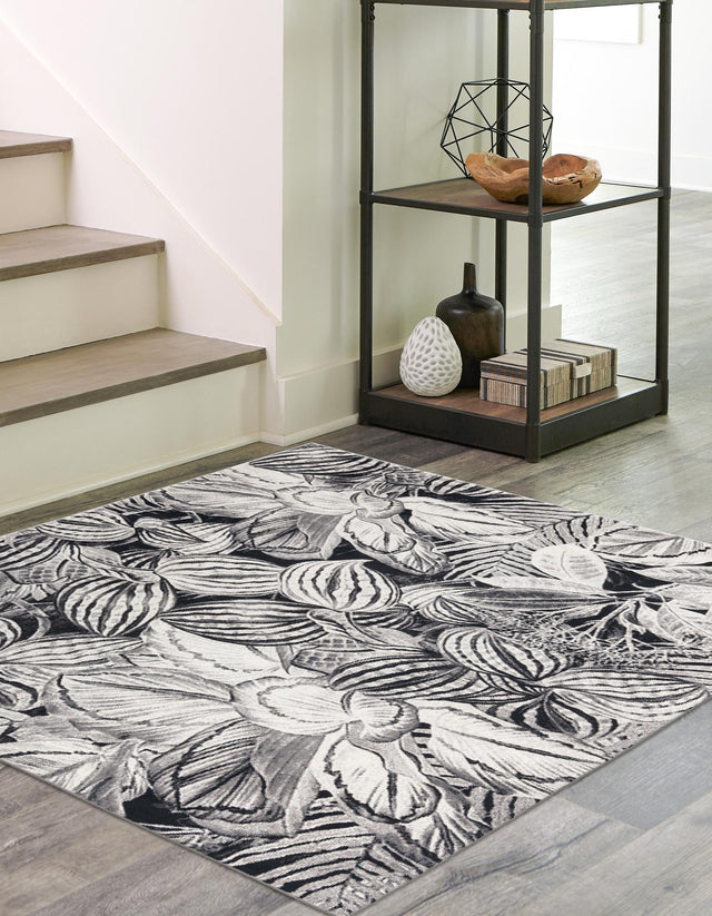 Charcoal 10' x 10' Blossom Square Area Rug 100% Polypropylene With Cotton Backing Easy Clean Colorful Blooming Blossoming Flower Floral Plant Carpet for Living Dining Room Office Dorms for Sale at Rug Engine
