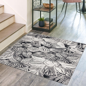 Charcoal 10' x 10' Blossom Square Area Rug 100% Polypropylene With Cotton Backing Easy Clean Colorful Blooming Blossoming Flower Floral Plant Carpet for Living Dining Room Office Dorms for Sale at Rug Engine