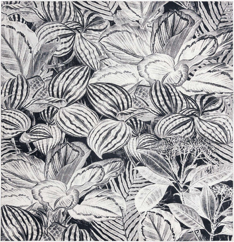 Charcoal 7' 10 x 7' 10 Blossom Square Area Rug 100% Polypropylene With Cotton Backing Easy Clean Colorful Blooming Blossoming Flower Floral Plant Carpet for Living Dining Room Office Dorms for Sale at Rug Engine