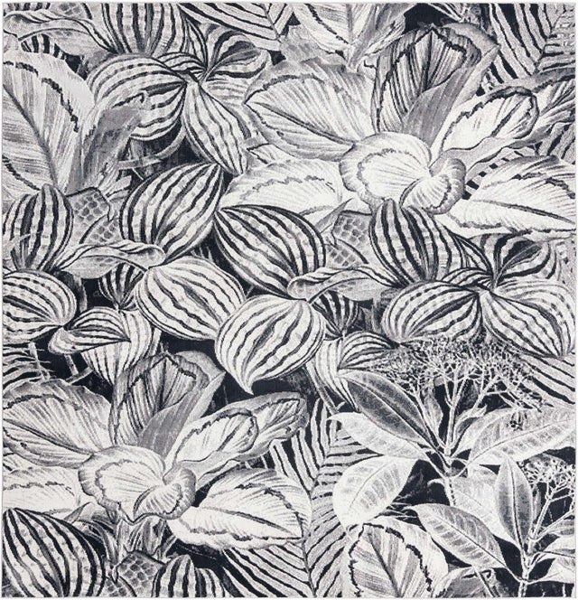Charcoal 7' 10 x 7' 10 Blossom Square Area Rug 100% Polypropylene With Cotton Backing Easy Clean Colorful Blooming Blossoming Flower Floral Plant Carpet for Living Dining Room Office Dorms for Sale at Rug Engine