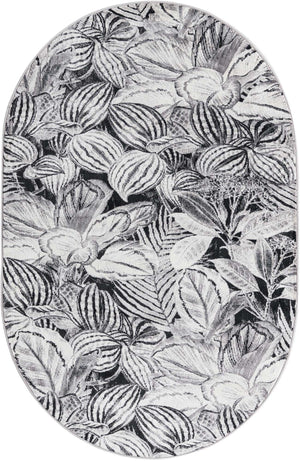 Charcoal 4' x 6' Blossom Oval Area Rug 100% Polypropylene With Cotton Backing Easy Clean Colorful Blooming Blossoming Flower Floral Plant Carpet for Living Dining Room Office Dorms for Sale at Rug Engine