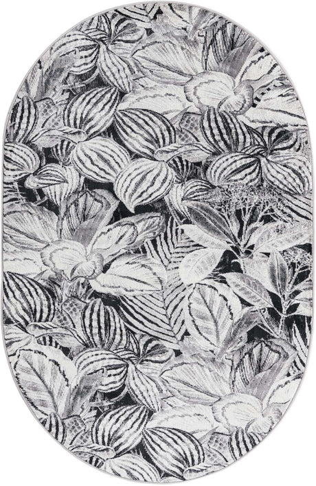 Charcoal 4' x 6' Blossom Oval Area Rug 100% Polypropylene With Cotton Backing Easy Clean Colorful Blooming Blossoming Flower Floral Plant Carpet for Living Dining Room Office Dorms for Sale at Rug Engine