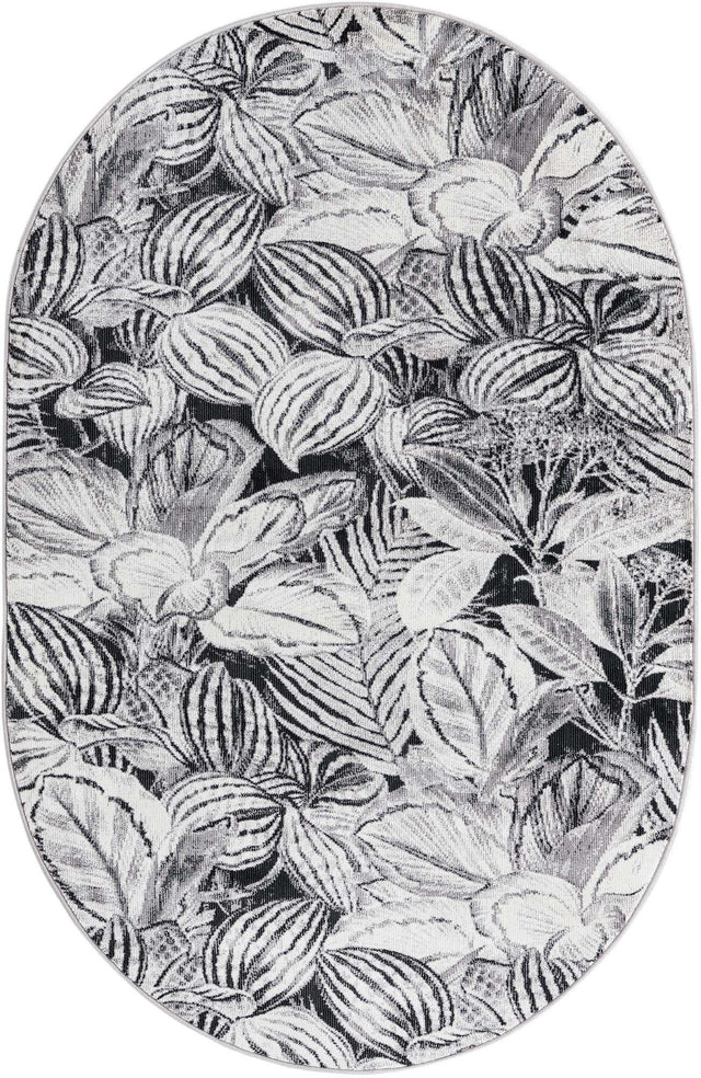 Charcoal 4' x 6' Blossom Oval Area Rug 100% Polypropylene With Cotton Backing Easy Clean Colorful Blooming Blossoming Flower Floral Plant Carpet for Living Dining Room Office Dorms for Sale at Rug Engine