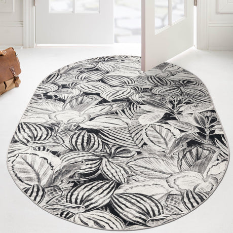 Charcoal 7' 10 x 10' Blossom Oval Area Rug 100% Polypropylene With Cotton Backing Easy Clean Colorful Blooming Blossoming Flower Floral Plant Carpet for Living Dining Room Office Dorms for Sale at Rug Engine