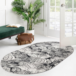 Charcoal 7' 10 x 10' Blossom Oval Area Rug 100% Polypropylene With Cotton Backing Easy Clean Colorful Blooming Blossoming Flower Floral Plant Carpet for Living Dining Room Office Dorms for Sale at Rug Engine