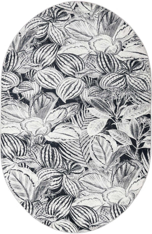 Charcoal 5' 3 x 7' 10 Blossom Oval Area Rug 100% Polypropylene With Cotton Backing Easy Clean Colorful Blooming Blossoming Flower Floral Plant Carpet for Living Dining Room Office Dorms for Sale at Rug Engine