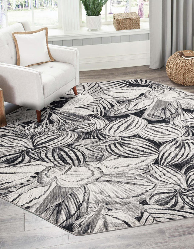 Charcoal 6' x 6' Blossom Octagon Area Rug 100% Polypropylene With Cotton Backing Easy Clean Colorful Blooming Blossoming Flower Floral Plant Carpet for Living Dining Room Office Dorms for Sale at Rug Engine
