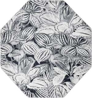 Charcoal 6' x 6' Blossom Octagon Area Rug 100% Polypropylene With Cotton Backing Easy Clean Colorful Blooming Blossoming Flower Floral Plant Carpet for Living Dining Room Office Dorms for Sale at Rug Engine