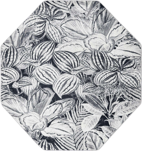 Charcoal 6' x 6' Blossom Octagon Area Rug 100% Polypropylene With Cotton Backing Easy Clean Colorful Blooming Blossoming Flower Floral Plant Carpet for Living Dining Room Office Dorms for Sale at Rug Engine