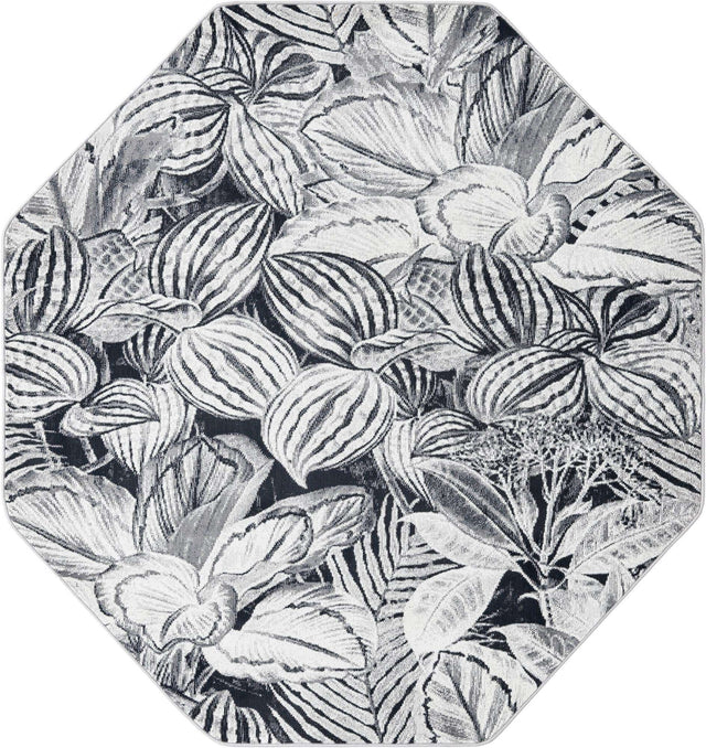 Charcoal 6' x 6' Blossom Octagon Area Rug 100% Polypropylene With Cotton Backing Easy Clean Colorful Blooming Blossoming Flower Floral Plant Carpet for Living Dining Room Office Dorms for Sale at Rug Engine