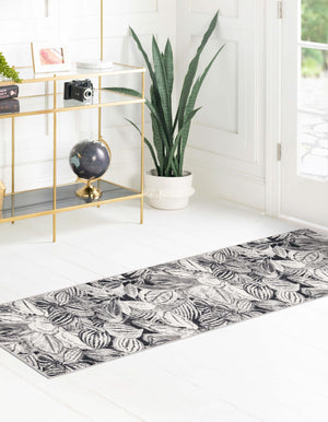 Charcoal 2' x 8' Blossom Runner Area Rug 100% Polypropylene With Cotton Backing Easy Clean Colorful Blooming Blossoming Flower Floral Plant Carpet for Living Dining Room Office Dorms for Sale at Rug Engine