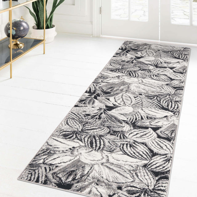 Charcoal 2' x 6' Blossom Runner Area Rug 100% Polypropylene With Cotton Backing Easy Clean Colorful Blooming Blossoming Flower Floral Plant Carpet for Living Dining Room Office Dorms for Sale at Rug Engine