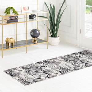 Charcoal 2' x 8' Blossom Runner Area Rug 100% Polypropylene With Cotton Backing Easy Clean Colorful Blooming Blossoming Flower Floral Plant Carpet for Living Dining Room Office Dorms for Sale at Rug Engine