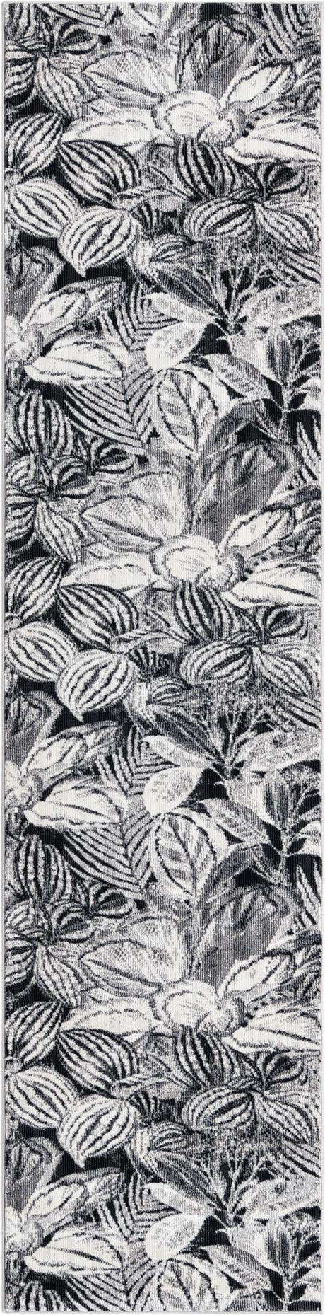 Charcoal 2' x 8' Blossom Runner Area Rug 100% Polypropylene With Cotton Backing Easy Clean Colorful Blooming Blossoming Flower Floral Plant Carpet for Living Dining Room Office Dorms for Sale at Rug Engine
