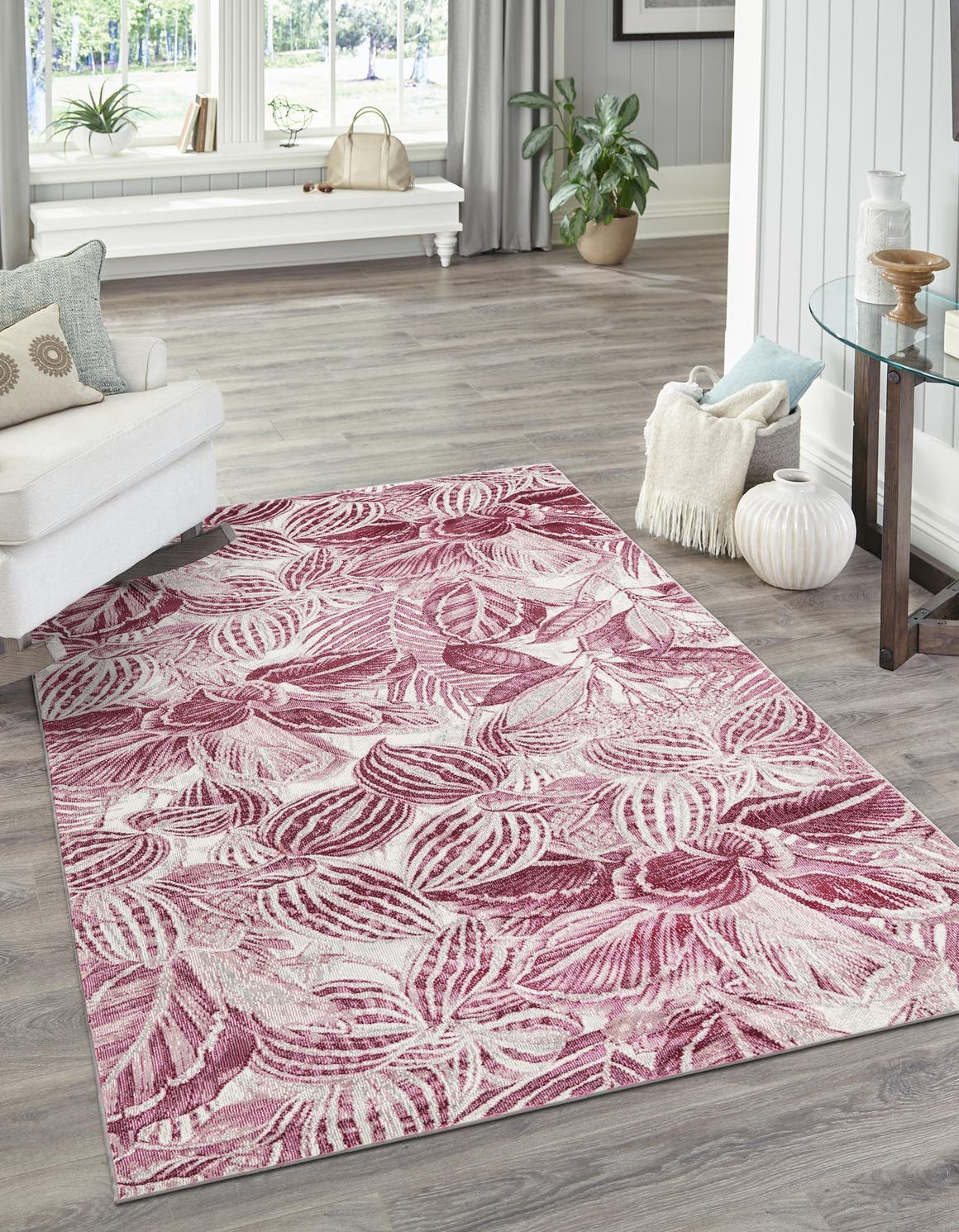 Fuchsia 10' x 14' Blossom Rectangle Area Rug 100% Polypropylene With Cotton Backing Easy Clean Colorful Blooming Blossoming Flower Floral Plant Carpet for Living Dining Room Office Dorms for Sale at Rug Engine