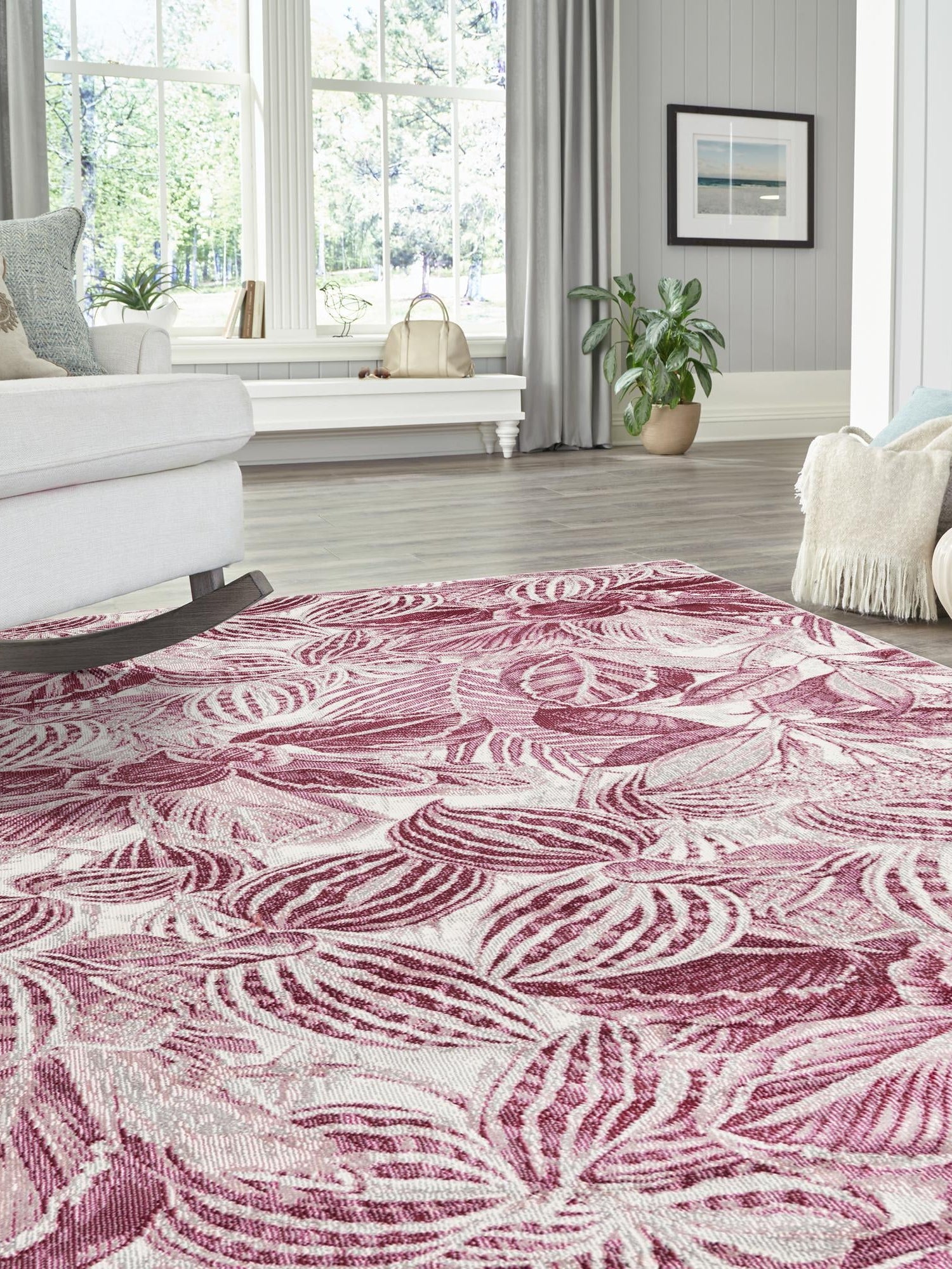 Fuchsia 10' x 14' Blossom Rectangle Area Rug 100% Polypropylene With Cotton Backing Easy Clean Colorful Blooming Blossoming Flower Floral Plant Carpet for Living Dining Room Office Dorms for Sale at Rug Engine