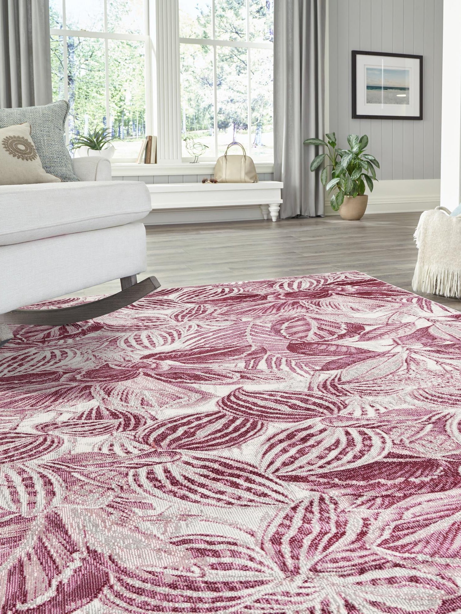 Fuchsia 5' 3 x 7' 10 Blossom Rectangle Area Rug 100% Polypropylene With Cotton Backing Easy Clean Colorful Blooming Blossoming Flower Floral Plant Carpet for Living Dining Room Office Dorms for Sale at Rug Engine
