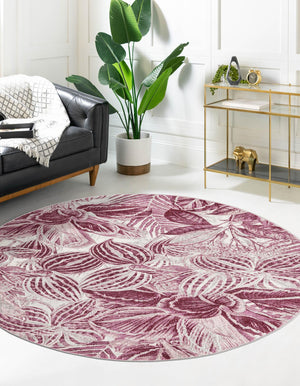 Fuchsia 5' 3 x 5' 3 Blossom Round Area Rug 100% Polypropylene With Cotton Backing Easy Clean Colorful Blooming Blossoming Flower Floral Plant Carpet for Living Dining Room Office Dorms for Sale at Rug Engine