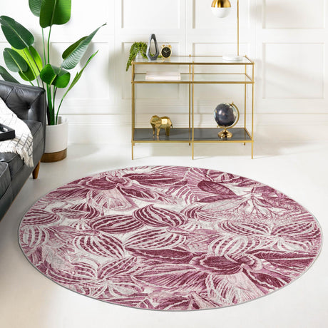 Fuchsia 10' x 10' Blossom Round Area Rug 100% Polypropylene With Cotton Backing Easy Clean Colorful Blooming Blossoming Flower Floral Plant Carpet for Living Dining Room Office Dorms for Sale at Rug Engine