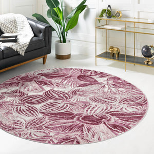 Fuchsia 10' x 10' Blossom Round Area Rug 100% Polypropylene With Cotton Backing Easy Clean Colorful Blooming Blossoming Flower Floral Plant Carpet for Living Dining Room Office Dorms for Sale at Rug Engine