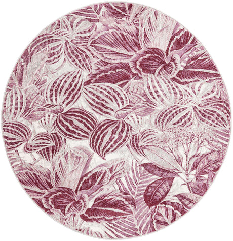 Fuchsia 5' 3 x 5' 3 Blossom Round Area Rug 100% Polypropylene With Cotton Backing Easy Clean Colorful Blooming Blossoming Flower Floral Plant Carpet for Living Dining Room Office Dorms for Sale at Rug Engine