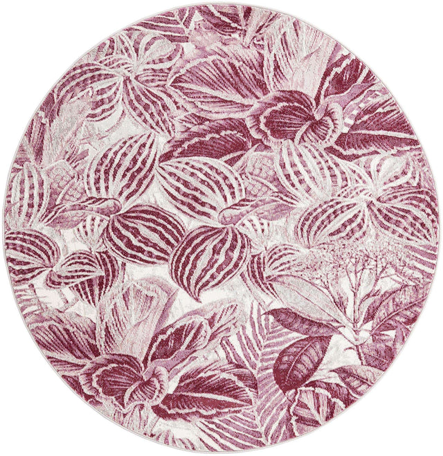 Fuchsia 5' 3 x 5' 3 Blossom Round Area Rug 100% Polypropylene With Cotton Backing Easy Clean Colorful Blooming Blossoming Flower Floral Plant Carpet for Living Dining Room Office Dorms for Sale at Rug Engine