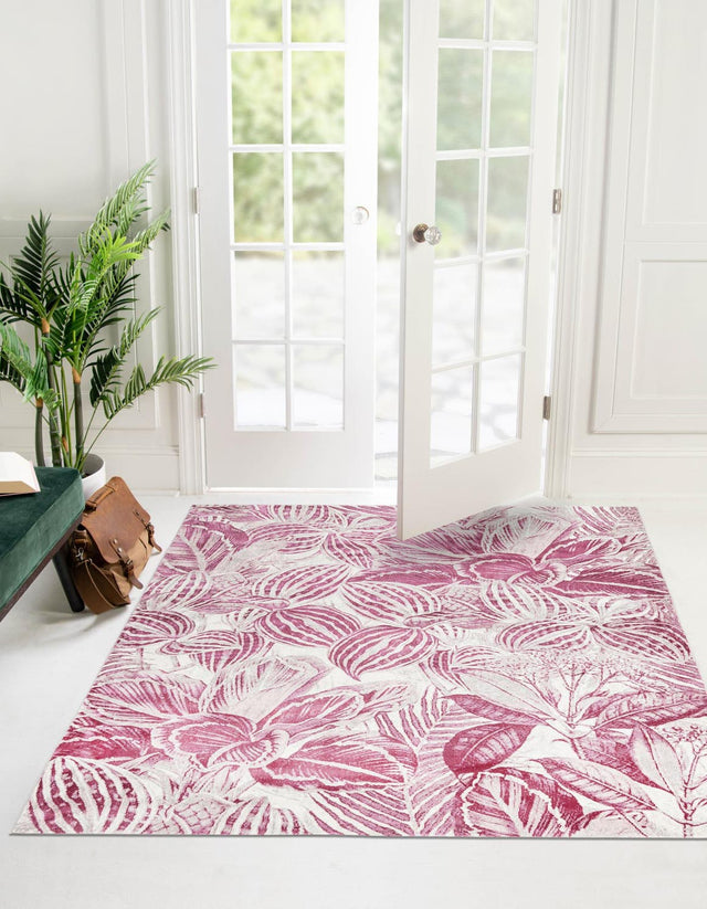 Fuchsia 7' 10 x 7' 10 Blossom Square Area Rug 100% Polypropylene With Cotton Backing Easy Clean Colorful Blooming Blossoming Flower Floral Plant Carpet for Living Dining Room Office Dorms for Sale at Rug Engine